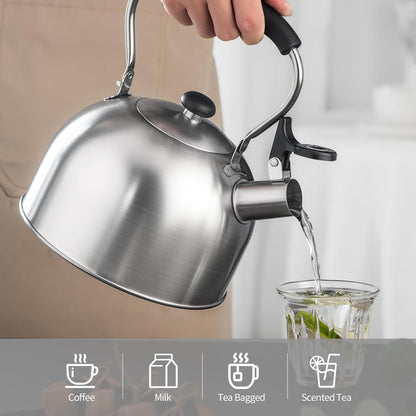 Tea Kettle – 2.64 Quart Stovetop Teapot, Stainless Steel Water Kettle for Camping & Kitchen, Foldable Handle, Gooseneck Spout – Perfect for Coffee & Tea