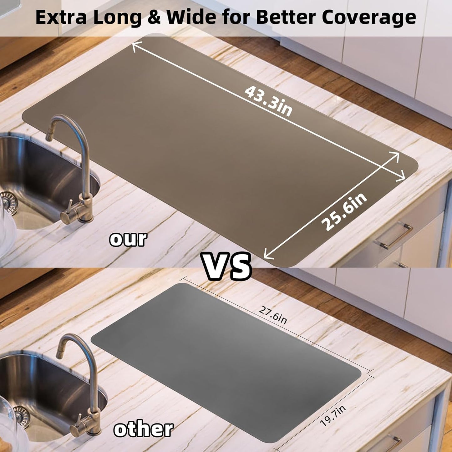 KVK 43.3×25.6in Silicone Mats for Kitchen Counter - Extra Large Silicone Mat Heat Resistant - Glossy Bottom Non Slip - Universal Painting Craft Resin Mat Table Countertop Protector, Taupe