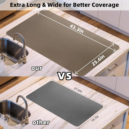 KVK 43.3×25.6in Silicone Mats for Kitchen Counter - Extra Large Silicone Mat Heat Resistant - Glossy Bottom Non Slip - Universal Painting Craft Resin Mat Table Countertop Protector, Taupe