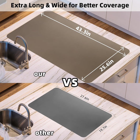 KVK 43.3×25.6in Silicone Mats for Kitchen Counter - Extra Large Silicone Mat Heat Resistant - Glossy Bottom Non Slip - Universal Painting Craft Resin Mat Table Countertop Protector, Taupe