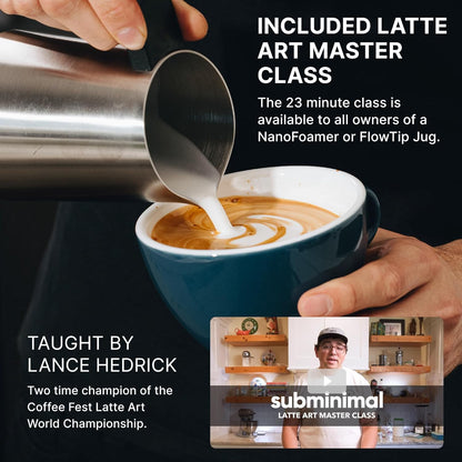 Subminimal FlowTip Handless Jug | Stovetop Milk Frothing, Foaming Pitcher for Premium Barista-Style Coffee | Cappuccino & Latte Art Pouring Jug with Ergonomic Heat Resistant Handle | 450ml, White
