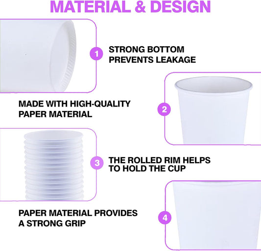 Smygoods White Disposable Paper Coffee Cups (4 OZ, 100 Count) For Hot Beverages, Tea, Espresso, Cocoa - To Go Drink Containers, Café & Office
