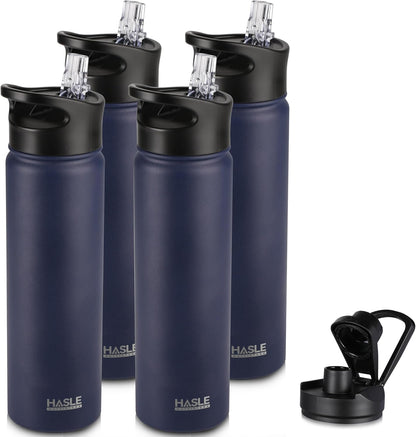 HASLE OUTFITTERS Insulated Water Bottle 22 oz Double Wall Stainless Steel Water Bottle Wide Mouth with Straw Lid & Spout Lid Keeps Cold or Hot(Navy,4)