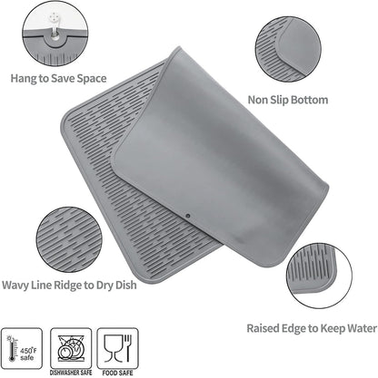 Silicone Dish Drying Mat for Multiple Usage,Easy clean,Eco-friendly,Heat-resistant Silicone Mat for Kitchen Counter or Sink,Refrigerator or Drawer Liner Grey 3XL 28 inches x 18 inches