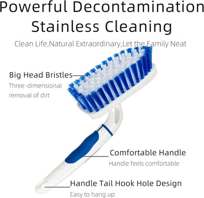 2-Pack Scrub Brush for Cleaning with Long Handle,Medium Firm Brush Bathroom Cleaning Supplies and Bathtub Cleaner and Shower Cleaning Brush,Multi-Scene Use for Kitchen or Carpet Brush,White&Blue