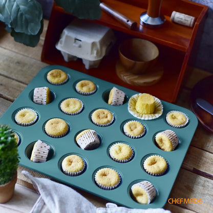 CHEFMADE Mini Muffin Pan, 20 Cups Non-Stick Tiny Cupcake Pan Bakeware for Oven Baking (Green)
