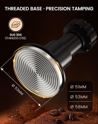Espresso Tamper Kit, 53mm Spring-Loaded Calibrated Coffee Tamper with Click Feedback, Self-Leveling Ripple Base, Espresso Press Tool Compatible with 54mm Espresso Machines Portafilter, Black