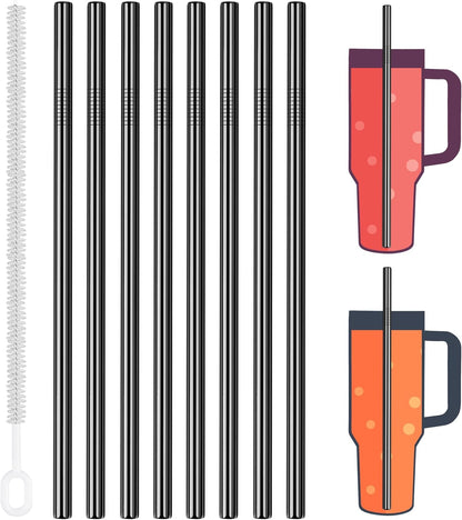 Tomorotec 8-Pack Stainless Steel Straws for Stanley Tumbler 40oz, 12" Metal Straws for Stanley Cup with Brush, Reusable Drinking Straws for Smoothies, Milkshakes, Dishwasher Safe and BPA-Free (Black)