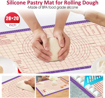 Pastry Baking Mat 28x20 Inch - Larger Silicone Baking Pastry Mat for Rolling Dough,Non Silp Silicon Dough Sheet Mat with Measurement,Perfect for Making Pie,Pizza(Purple)