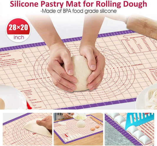 Pastry Baking Mat 28x20 Inch - Larger Silicone Baking Pastry Mat for Rolling Dough,Non Silp Silicon Dough Sheet Mat with Measurement,Perfect for Making Pie,Pizza(Purple)