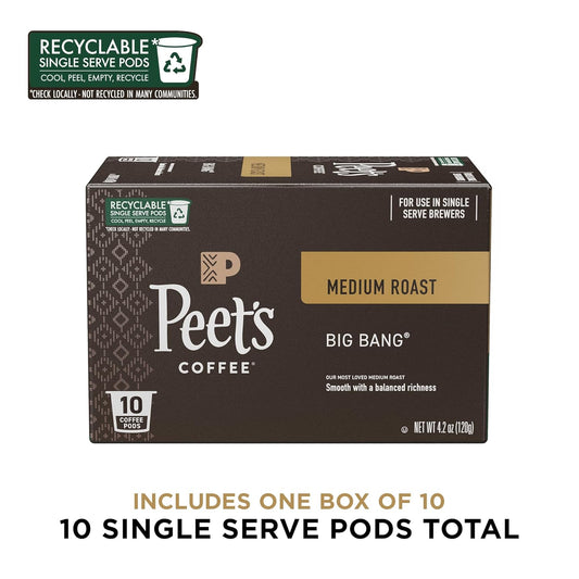 Peet's Coffee, Medium Roast Single Serve Coffee Pods - Big Bang 20 Count (2 Boxes of 10 Pods)