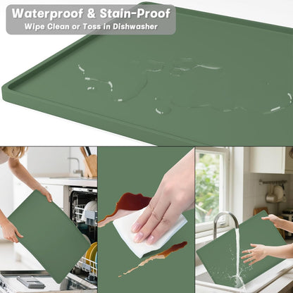 Rnivvi Silicone Coffee Mat, 16" x 24" Waterproof Raised Edge Coffee Bar Mats for Espresso Machine Station Accessories, Heat Resistant Detachable Dish Drying Pad for Kitchen Counter, Dish Rack, Green