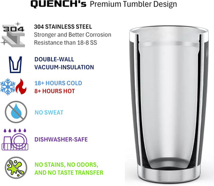 QUENCH Stainless Steel Tumbler 20oz, Double Wall Vacuum Insulated Powder Coated, USA, Indigo Blue, with MagnaLock Lid, Insulated USA Travel Coffee Mug Cup Tumbler, QU0001-BL1
