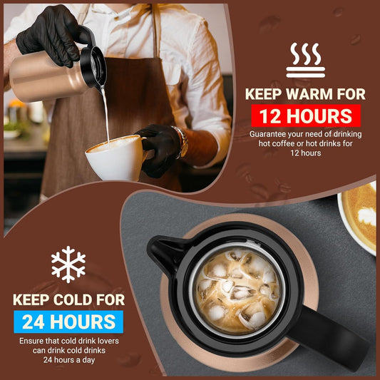 51Oz Thermal Coffee Carafes For Keeping Hot/Cold, Stainless Steel Coffee Carafe, Dustproof Insulated Water Carafe for Party/Home, Copper