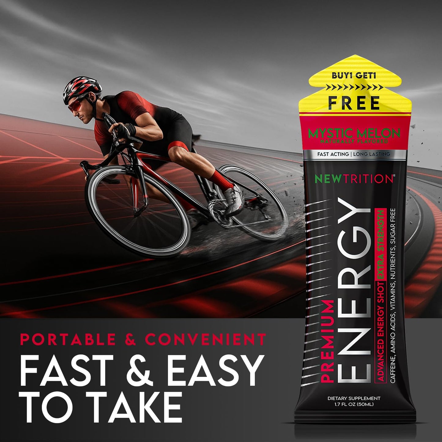 NewTrition® Extra Strength Energy Shots, 250mg Caffeine Energy Shots with Vitamin B & Amino Acids, Sugar-Free Vitamin Energy Shot, 1.7 fl oz (Pack of 6, Mystic Melon)