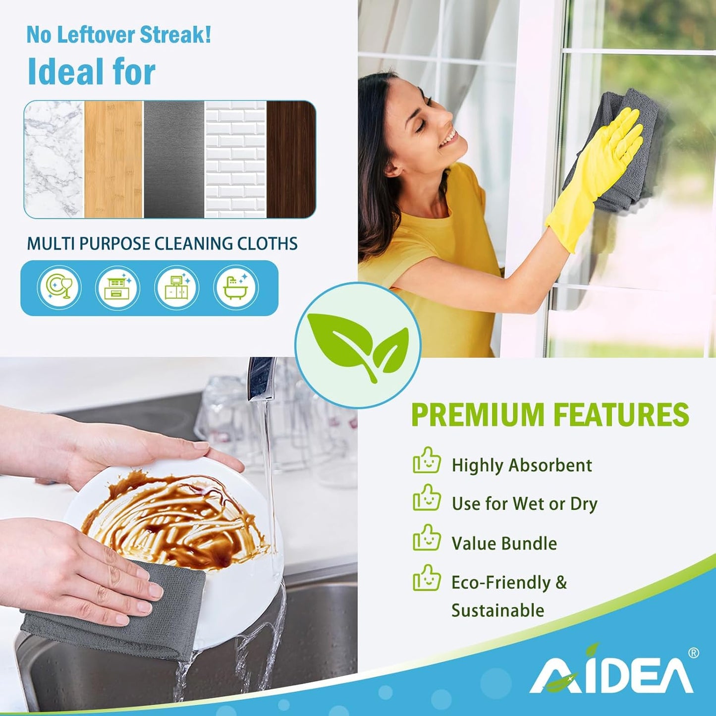 AIDEA Microfiber Cleaning Cloth Grey 8PK, Microfiber Towels for Cars, Premium Car Cloths, Dusting Cloth Lint Free Cleaning Rags for SUVs, House, Kitchen, Window, Workshops,11.5×11.5"