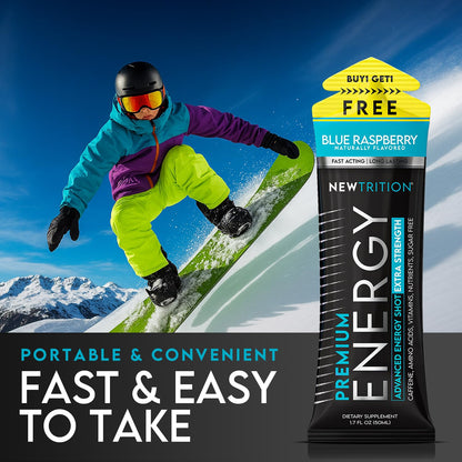 NewTrition® Extra Strength Energy Shots, 250mg Caffeine Energy Shots with Vitamin B & Amino Acids, Sugar-Free Vitamin Energy Shot, 1.7 fl oz (Pack of 12, Blue Raspberry)