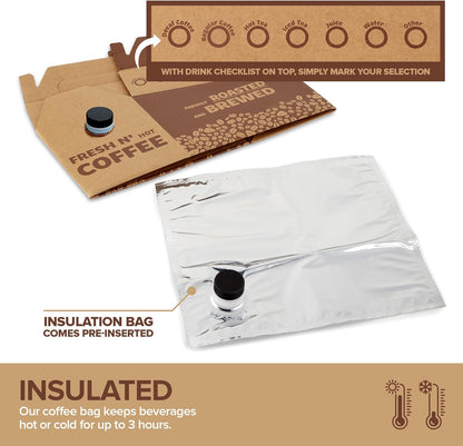 Stock Your Home (5 Pack) 96 oz Disposable Coffee Box Dispensers, Insulated Hot Cold Bulk Beverage Server Carafe, Coffee Carrier with Handle Take Out Containers, Cardboard Traveler To Go Boxes
