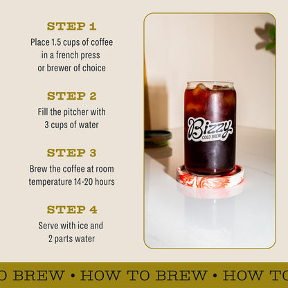 Bizzy Organic Cold Brew Coffee | Light & Bright Blend | Coarse Ground Coffee | Light Roast | Micro Sifted | Specialty Grade | 100% Arabica | 1 LB