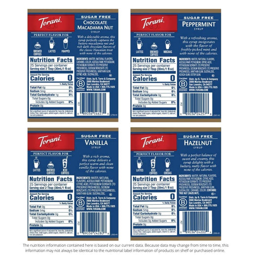 Torani Sugar Free Syrup, Holiday Variety Pack, 25.4 Ounce (Pack of 4)