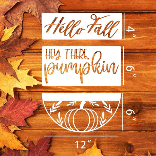 Fall Stencils for Painting on Wood Pumpkin Stencil Fall Leaves Maple Stencil Half Round Hello Autumn Drawing Templates for Door Porch Hanger Fall Wreath Home Decor