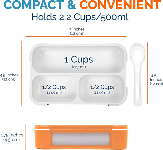 MINI Lunch-Box Snack Containers for Kids | SMALL Bento-Box Portion Container | Leak-proof Boxes for School Work Travel | Best for Adults Boys or Girls | Blue + Orange Set of 2