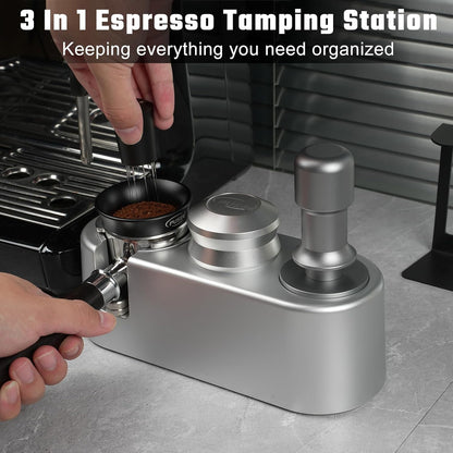 PUSEE Espresso Tamping Station, Espresso Organizer Station Fit for 51/54/58mm Espresso Accessories, Plastic Espresso Station Coffee Tamper Station, Multifunctional Coffee Tools Organzier (3 in 1)