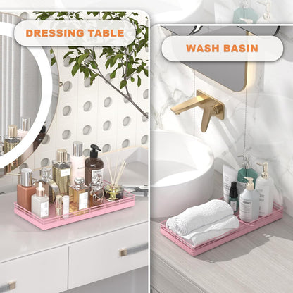 Oak Bathroom Toilet Tank Tray, 13" Wood Storage Basket, Back of Toilet Basket Organizer for Perfume Makeup Candle Kitchen Counter Coffee Table Pink Decor