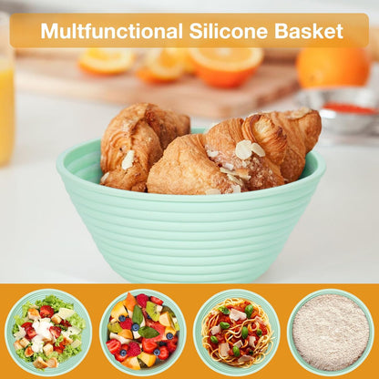 Silicone Banneton, Sourdough Bread Baskets (Set of 6, 5 Inch), Round Proofing Bread Bowls with Starter Kit, Bread Making Baking Supplies