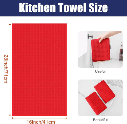 Homaxy Microfiber Waffle Weave Kitchen Towels, 16 x 28 Inch Ultra Absorbent and Solid Color Dish Towels, 4 Pack, Red