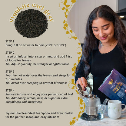 Earl Grey Tea, Organic Loose Leaf Black Tea – Classic Bergamot & Citrus Flavor – Boost Clarity & Wellness – Drink Hot or Iced – 4 oz Resealable Bag (Makes 50 Cups) – The Elegant Elephant