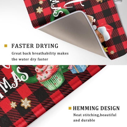 Giwawa Gingerbread Man Dish Drying Mat Large 18x24inch Have A Sweet Christmas Red Black Buffalo Plaids Dish Drainer Mats Winter Hot Cocoa Cookies Fast Drying Dish Drying Pad for Kitchen Counter