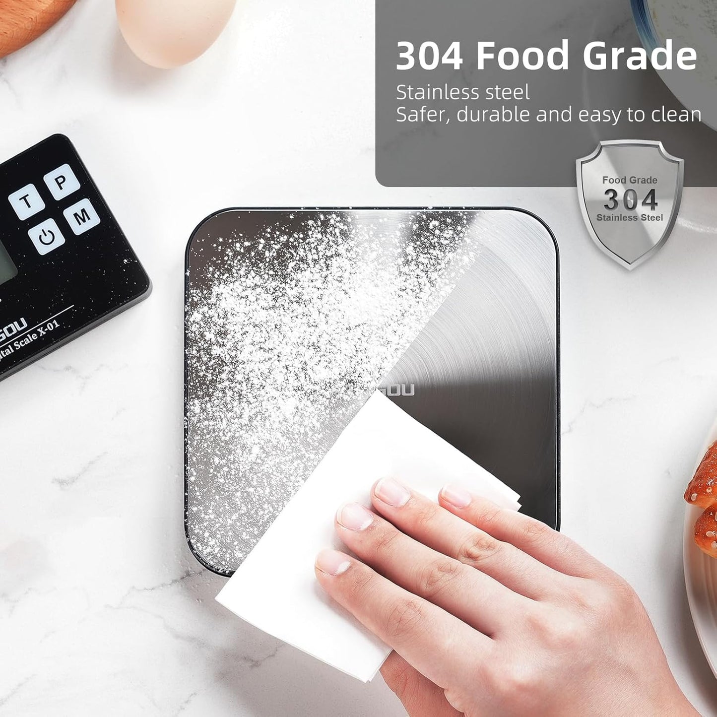 Food Scale, 33lb Wireless Kitchen Scale with Remote Display, 1g/0.1oz Precise Graduation, Food-Grade 304 Stainless Steel, Digital Food Scale for Cooking, Baking, Postage, Shipping Black&Grey