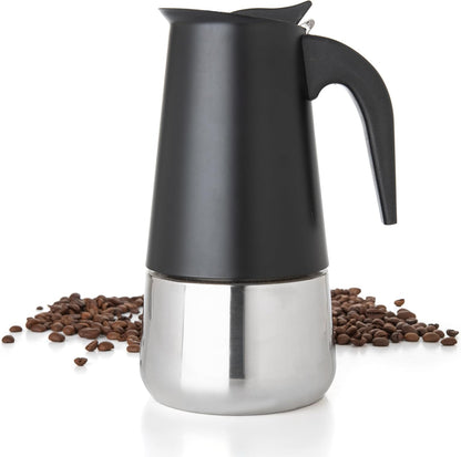 Mixpresso Black 9 Cup Greca Stovetop Espresso Pot 450ml/15oz, Moka Pot with Coffee Percolator Design, Stainless Steel Stove Top Coffee Maker for Camping or Home Use,Italian Stovetop Espresso Maker