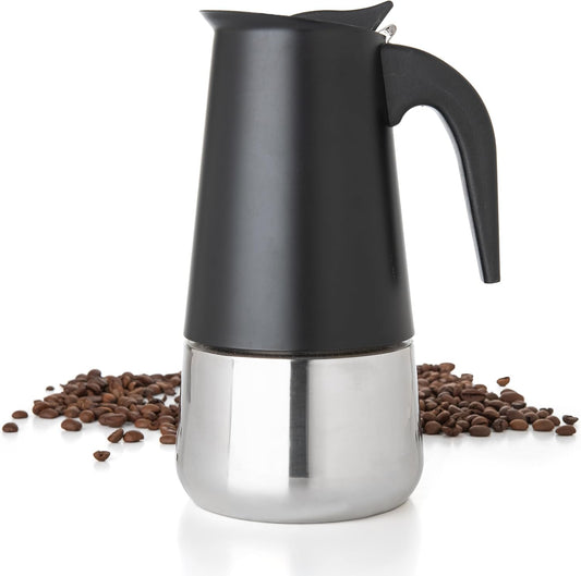 Mixpresso Black 9 Cup Greca Stovetop Espresso Pot 450ml/15oz, Moka Pot with Coffee Percolator Design, Stainless Steel Stove Top Coffee Maker for Camping or Home Use,Italian Stovetop Espresso Maker