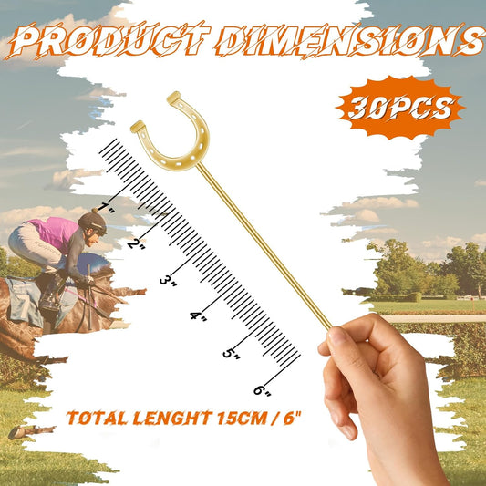 6 Inch Derby Drink Plastic Stirrers Swizzle Sticks for Cocktails Coffee Reusable U Shaped Horseshoe Drink Stirrers for Coffee Beverage Party Bar Weddings Events(Gold,silver,30 Pcs)