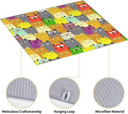 Charming Cat Dish Drying Mat, Highly Absorbent Microfiber Kitchen Counter Pad Reusable Washable, 16*18"