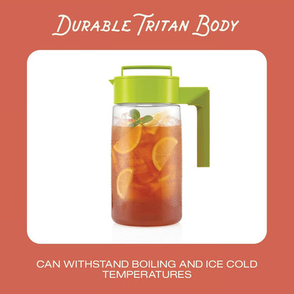 Takeya Flash Chill Iced Tea Maker - Airtight & Durable Iced Tea Maker Jug with Silicone Carry Handle - Leak-Proof & Lightweight Tea Infuser with Patented Flash Chill Technology - 2 Quart, Raspberry