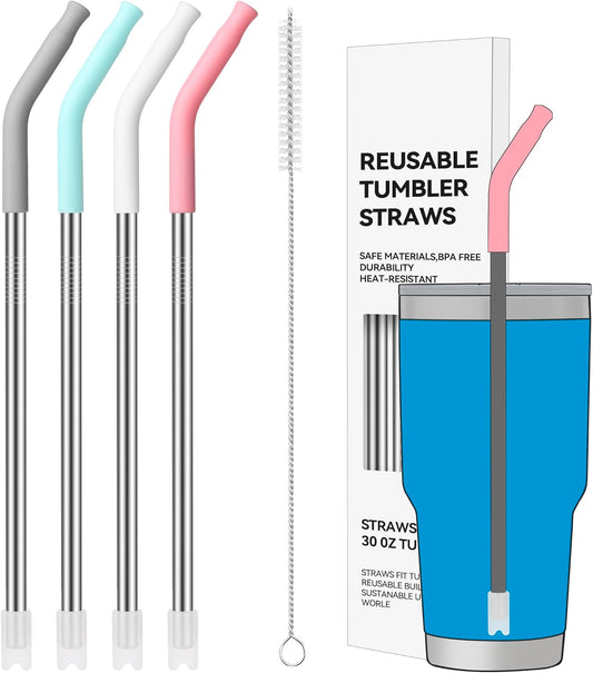 30oz Metal Straws for Stanley 30oz Cup, 4 PCS Stainless Steel Reusable Drinking Straw for YETI, STANLEY, US Acrylio, BJPKPK, Simple Modern and so on