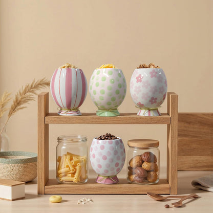 Cute Storage Jars with Airtight Lid, Funny Candy Shape Ceramic Food Container, Cookie Canister for Coffee Bean, Sugar, Tea, Spices, Cereal, Nuts, Dog Treat-700 ml / 23.7 ozz(Green Dots)