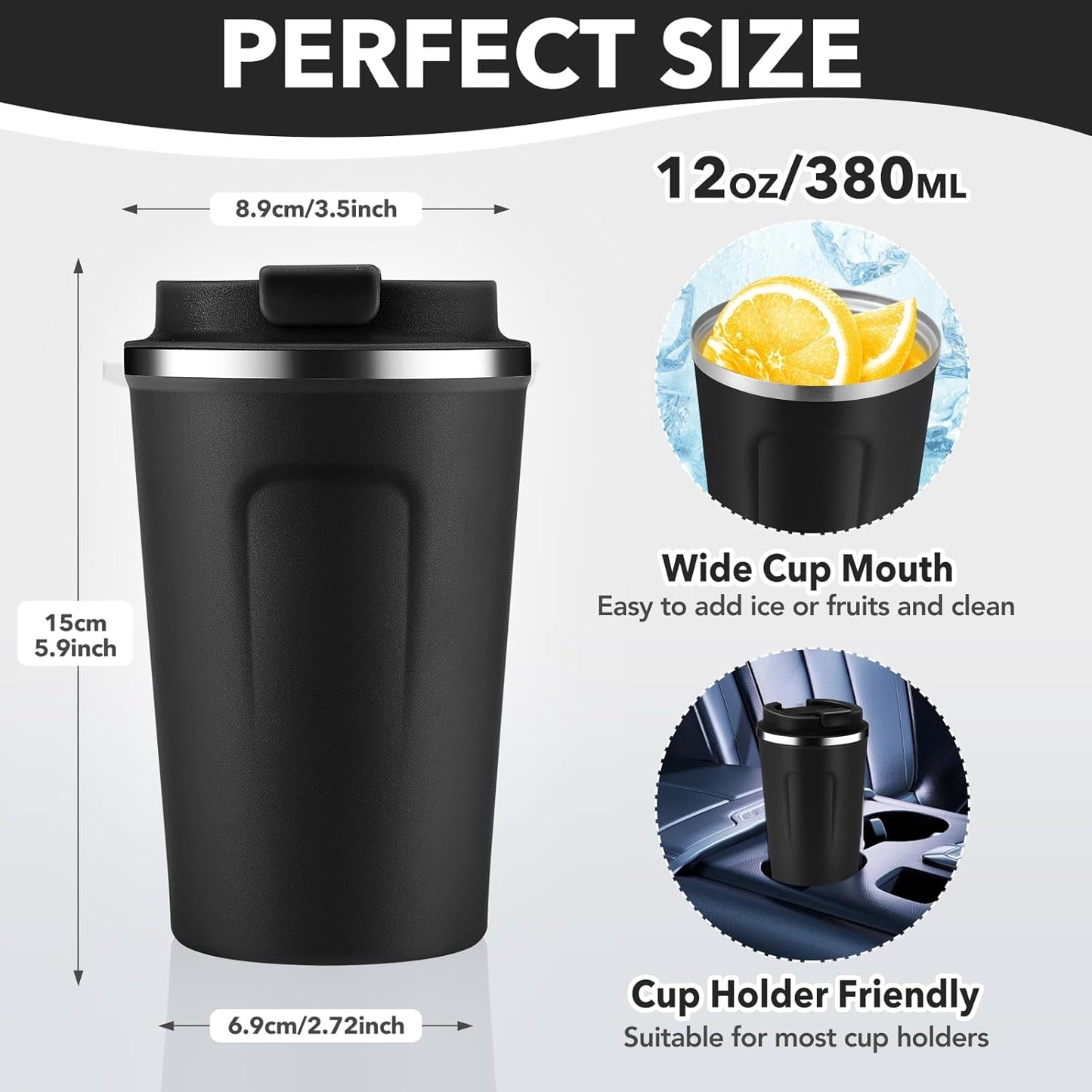Volhoply 12 oz Double Wall Insulated Vacuum Travel Coffee Mug with Flip Lid Bulk 2 Pack,Reusable Stainless Steel Leak Proof Coffee Cup,Portable Thermal Tumbler for Cold&Hot Drinks(Assort Color,2 Set)