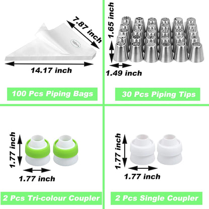 Suuker Russian Piping Tips, 134 Pieces Piping Bags and Tips Set, Frosting Piping Kit with 30 Large Piping Tips, 100 Icing Bags and Tips Set, Cake Decorating Kit