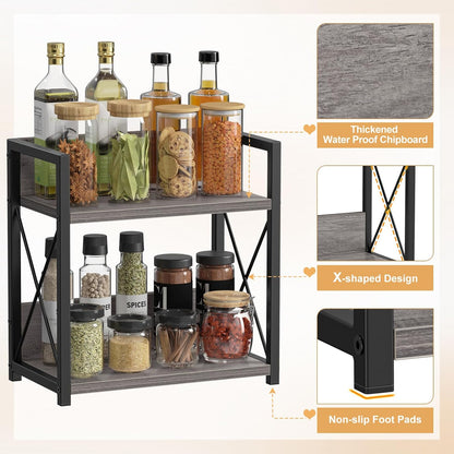 Giikin Countertop Shelf Organizer, 2 Tier Coffee Organizer for Desktop, Grey Counter Shelf Spice Rack for Kitchen (Grey, M)