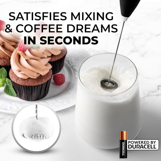 Zulay Kitchen Powerful Milk Frother Wand With 4 AA Duracell Batteries - Ultra Fast Handheld Drink Mixer - Electric Whisk Foam Maker for Coffee, Lattes, Cappuccino, Matcha & Creamer -