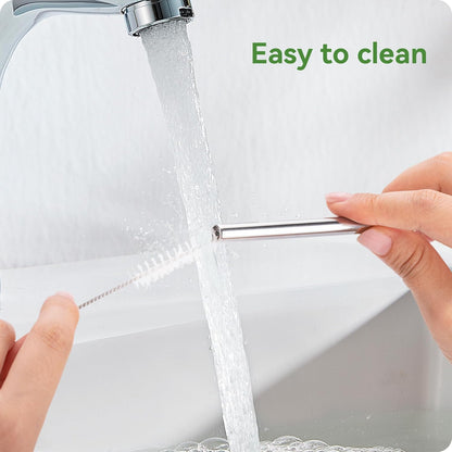 Snowfall 2 Pcs Replacement Metal Straws for Stanley 14 OZ, 20 OZ Tumbler, Stainless Steel Straws with Silicone Tip for 20 OZ Tumbler, Straw Brush (Black)