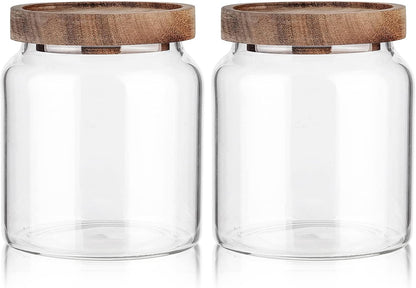 Labina Glass Storage Container Airtight Food Jars Kitchen Canister with Wood Lids, 20 Oz Wide Mouth Pantry Organization Glass Jar for Flour, Sugar, Cookie, Spagetti, Nuts and Candy (2 Pack)