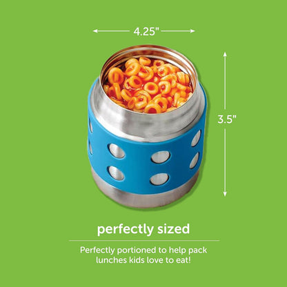 LunchBots Thermal 8 oz Triple Insulated Thermos - Hot 6 Hours or Cold 12 Hours - Leak Proof Thermos Soup Jar - All Stainless Interior - Navy Lid - Aqua Dots