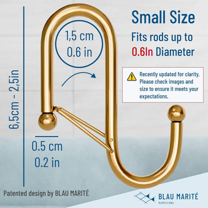 10-Pack Metal S Hooks for Hanging – Heavy-Duty S-Shaped Hooks with Safety Buckle – Fits Bars up to 0.6 In – Anti-Drop Hook for Kitchen, Pot Racks & Towel Bars – Gold (Small)