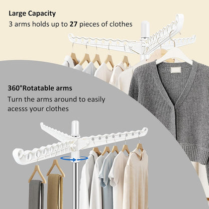 SUYU Clothes Drying Rack, Foldable Drying Rack Clothing, Laundry Drying Rack, 59-Inch Indoor Clothes Airer with 3 Rotatable Arms, Stainless Steel,4 Legs,White and Silver SNJ101