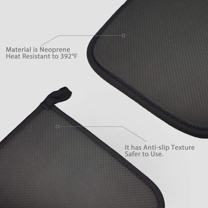 Cotton and Neoprene Oven Pads Pot Holders with Pocket 8"x8.5" Dual-Function Hot Pad Set for Finger Hand Wrist Protection Heat Resistant to 428°F Black